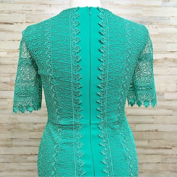Antonio Melani Crochet Lace Sheath Dress Womens Size 10 Green Short Sleeve - Picture 10 of 14